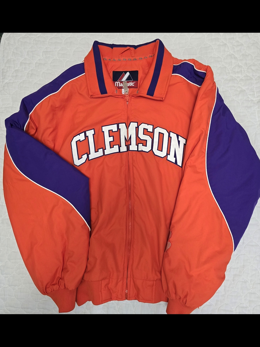 Clemson Men's Majestic Winter Orange Purple Embroidered College Jacket Coat EUC.
